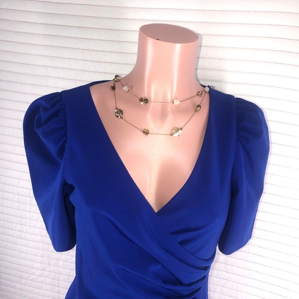 👗Adriana Papell  Womens Blues zippered pouf V Neck Maxi Formal Sheath dress 🌷 - Picture 5 of 16